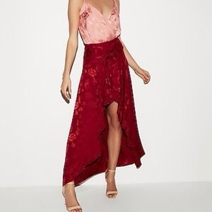Express High Low Tie Brocade Skirt Red Womens 10